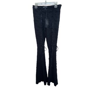 Dollskill HOUSE OF WIDOW Black Ripped‎ Flare Lace Up Pants XS Goth Punk Edgy NWT